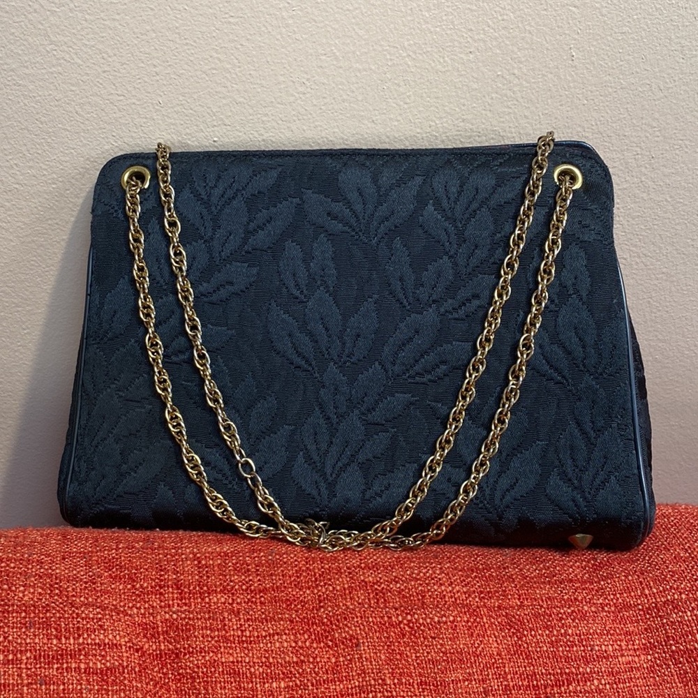 VTG 50’s Black Floral Brocade Gold Chain Purse Bag